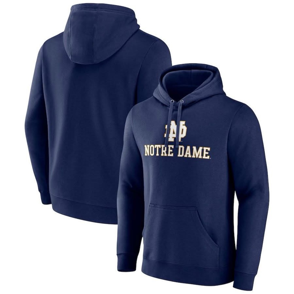 Men's Fanatics Blue Notre Dame Fighting Irish Team Lockup Pullover Hoodie, Large
